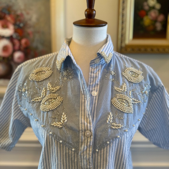 Vintage Jane Ashley Western Pearl Beaded Shirt - Picture 1 of 7